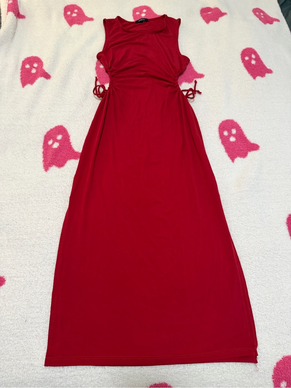 Sleeveless Red Maxi Dress with Side Slits and Tie Detail - Size M